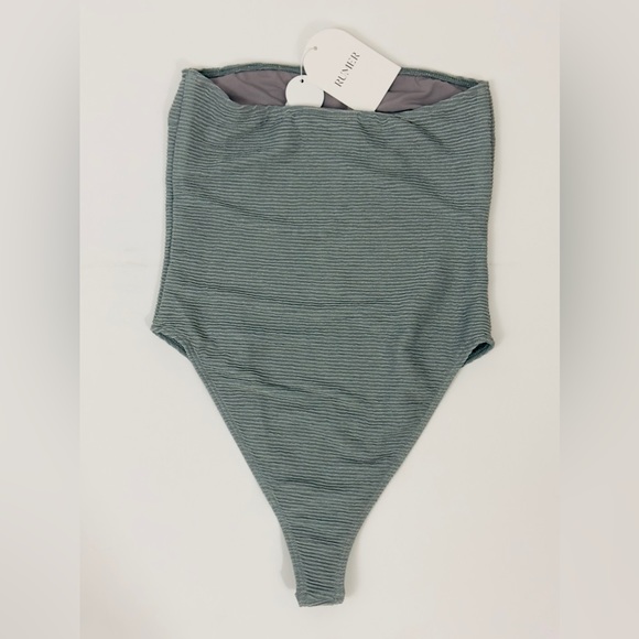 RUMER - Rosa Seafoam Green Ribbed Bandeau Ultra High Legline Swimsuit La… - Picture 4 of 10